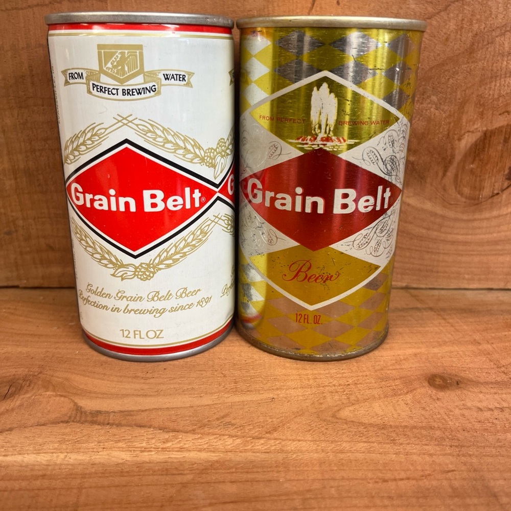 Set Of 2 Vintage Grain Belt Belt Steel Wide Seam Pull Tab Beer Cans.